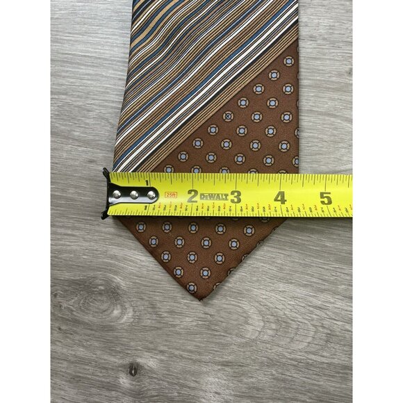 Designer YVES SAINT LAURENT YSL Brown Blue Striped Silk Tie 55" Paris New York - Picture 5 of 7